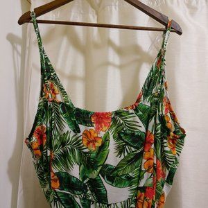 Strappy Hibiscus Tropical Wide Leg Jumpsuit - Sz 3X